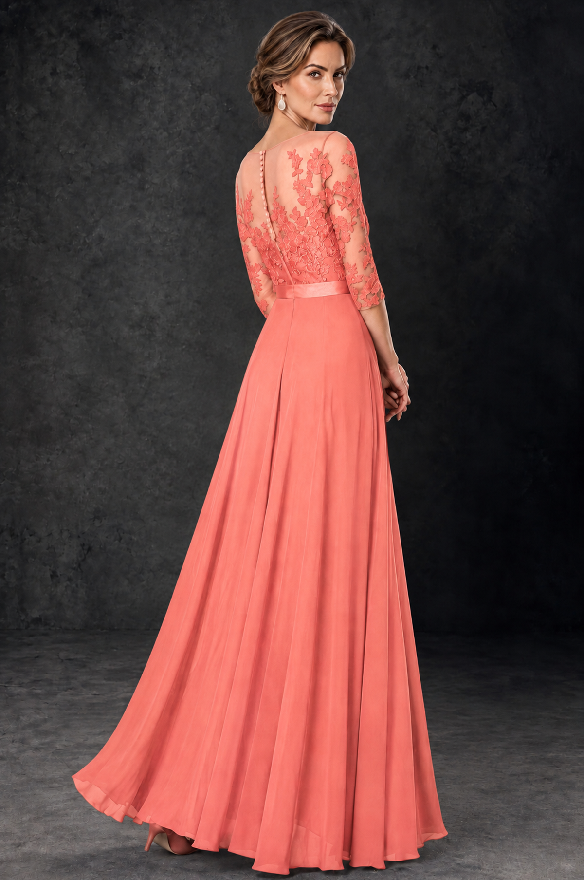 BOLODOO Coral Lace Wide-Leg Jumpsuit with Three-Quarter Sleeves - Coral - Coral_4