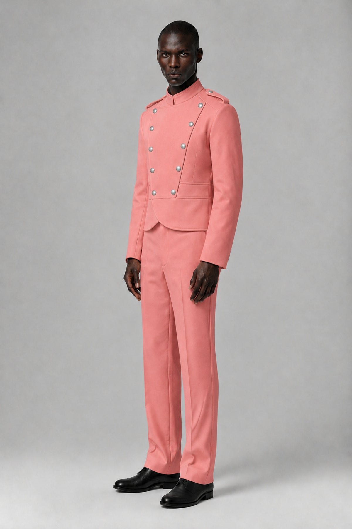 Bolodoo Men's Coral Military-Inspired Two-Piece Suit with Stand Collar - Coral - Coral_4
