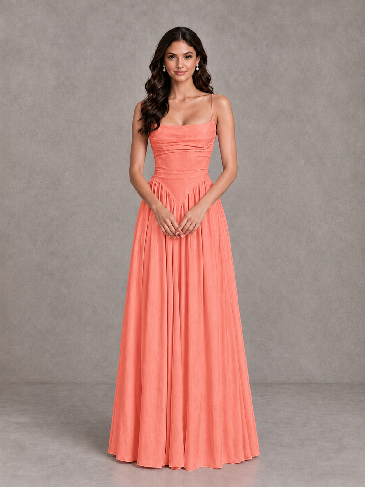 BOLODOO Coral Lace-Up Back A-Line Bridesmaid Dress - Coral - Coral_4