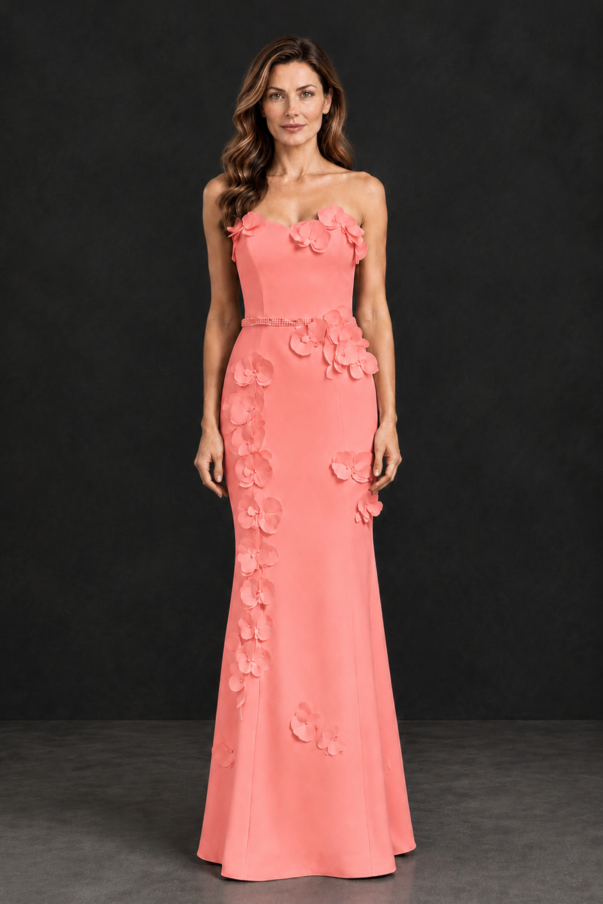 BOLODOO Coral Strapless Mother of the Bride Dress with 3D Floral Appliques - Coral - Coral_4