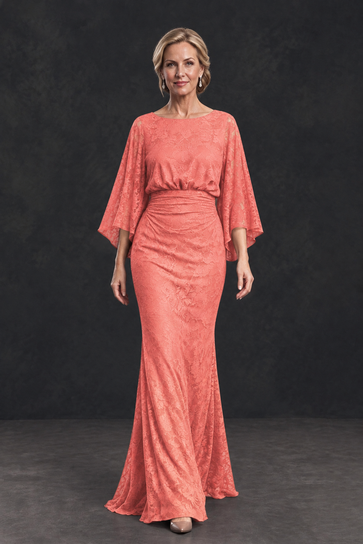 BOLODOO Coral Lace Flutter Sleeve Mother of the Bride Dress - Coral - Coral_4