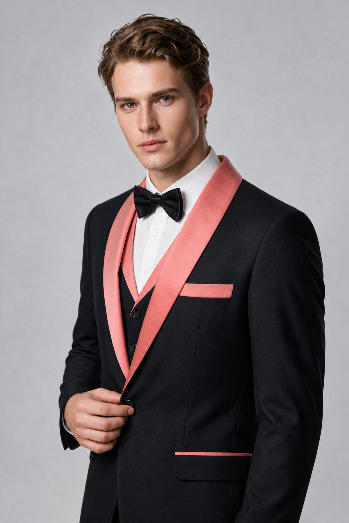 Bolodoo Men's Coral 3-Piece Shawl Lapel Tuxedo Suit - Coral - Coral_4