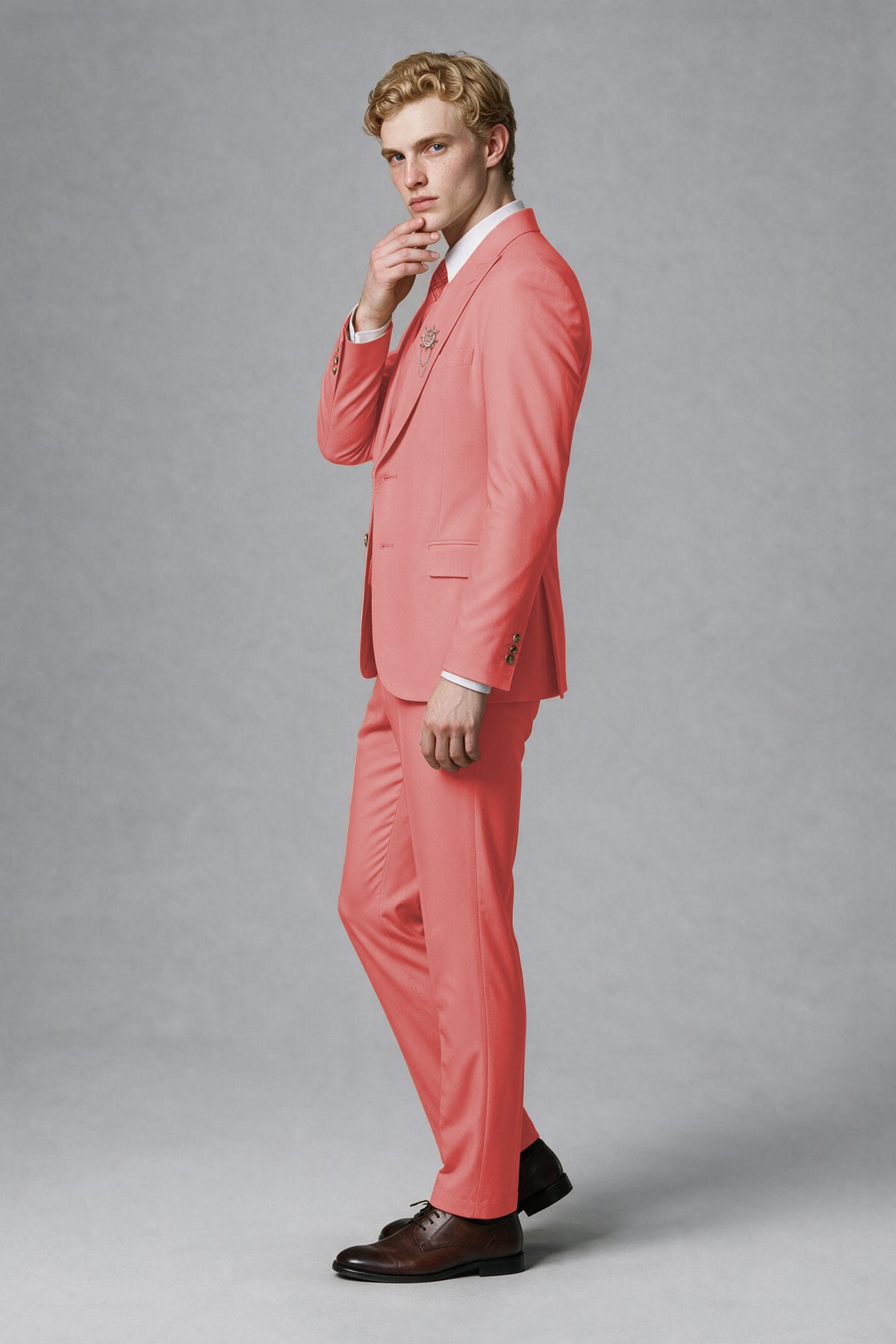 BOLODOO Men's Coral Two-Piece Wedding Suit – Jacket & Trousers - Coral