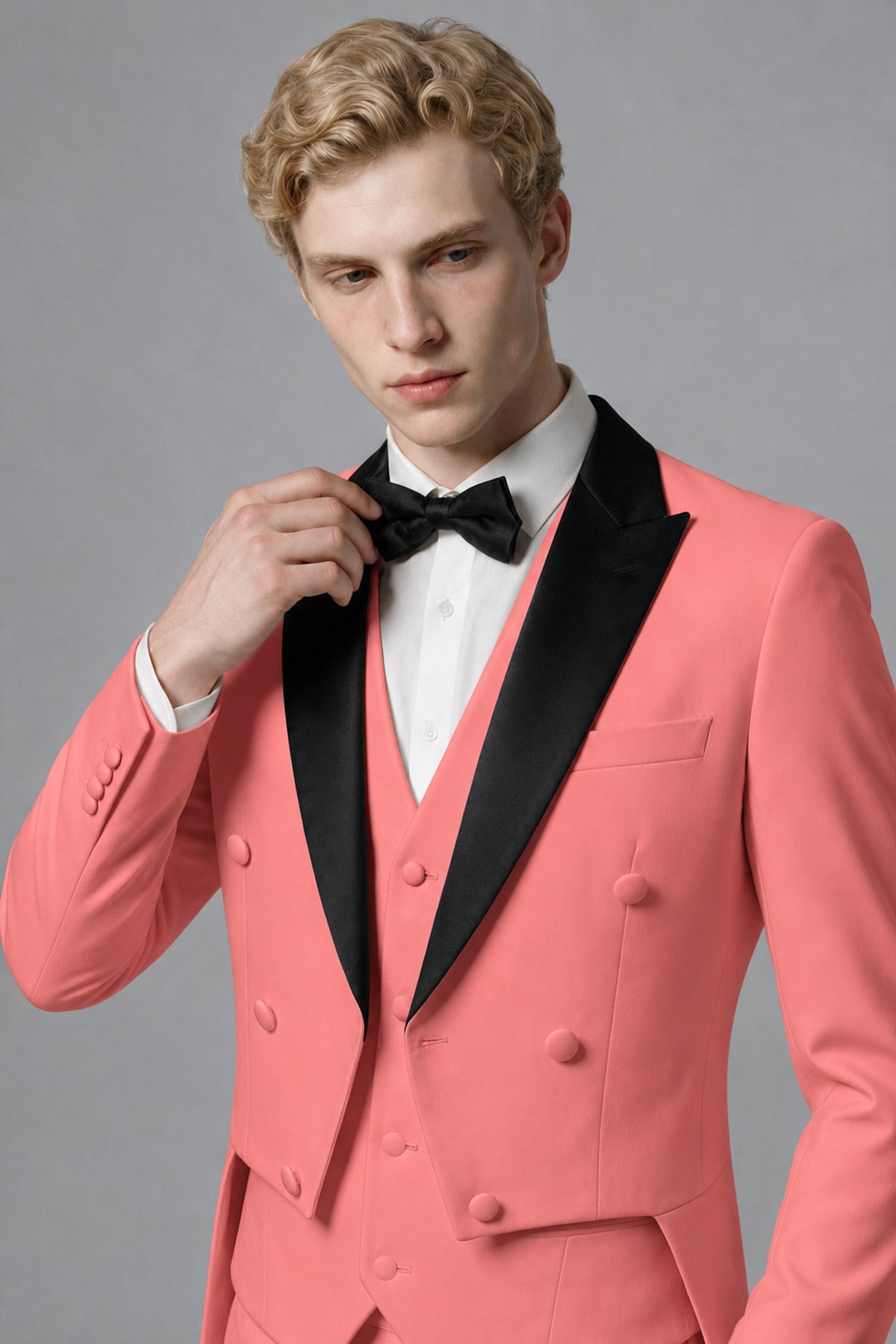 Bolodoo Men's Coral 3-Piece Tailcoat Tuxedo Suit with Vest & Trousers - Coral - Coral_4