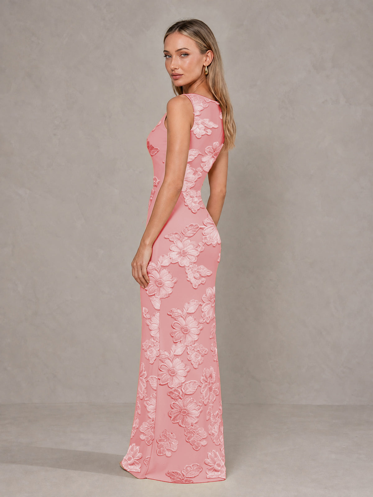 BOLODOO Coral Floral Sleeveless Maxi Wedding Guest Dress - Coral - Coral(4)