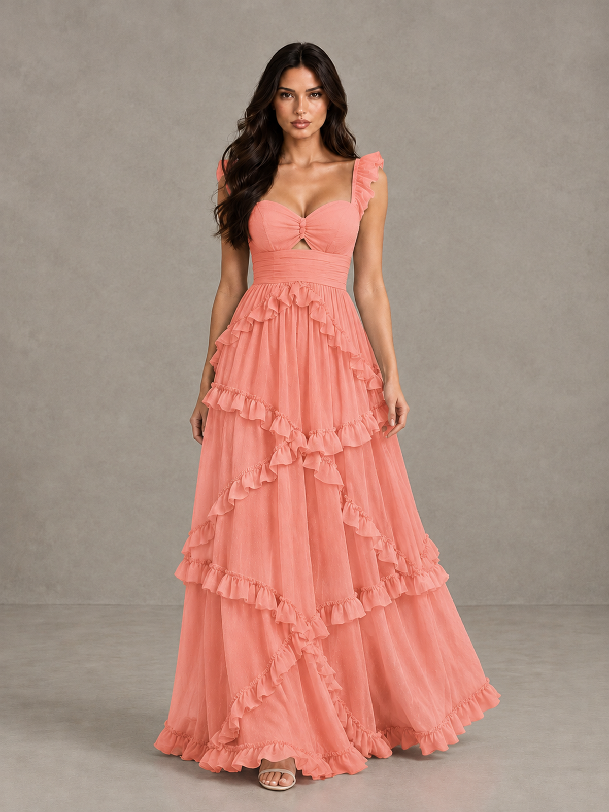 BOLODOO Coral Ruffle A-Line Prom Dress with Open Back - Coral - Coral (1)