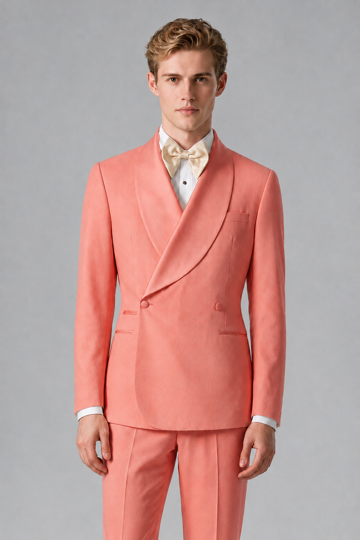 Bolodoo Men's Coral Shawl Lapel 2-Piece Tuxedo Suit – Jacket & Trousers - Coral - Coral (1)
