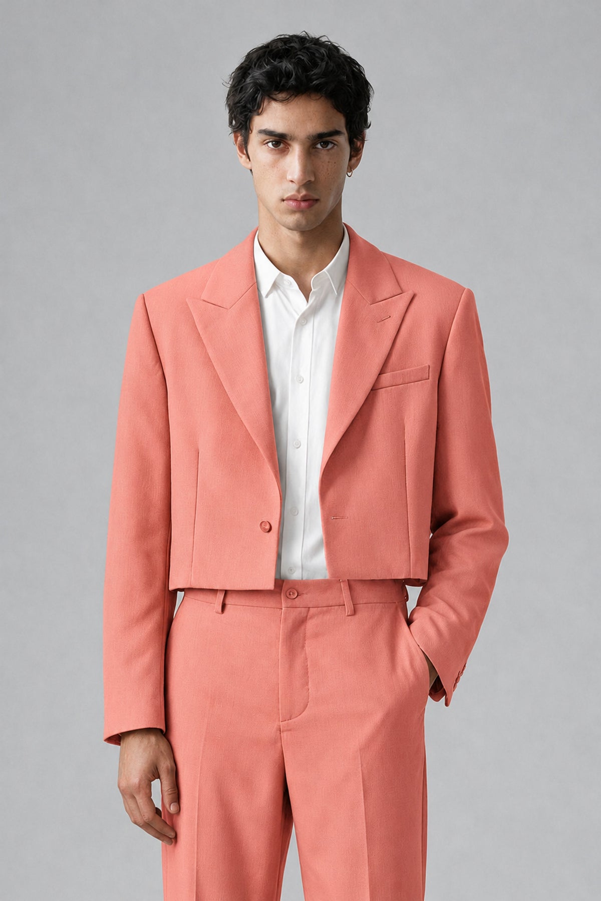 Bolodoo Men's Coral Cropped Blazer & Wide-Leg Trousers 2-Piece Suit - Coral - Coral (1)