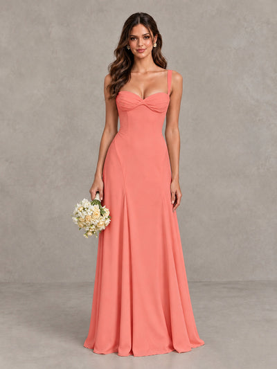 BOLODOO Coral Sweetheart Lace-Up Back Bridesmaid Dress - Coral - Coral (1)