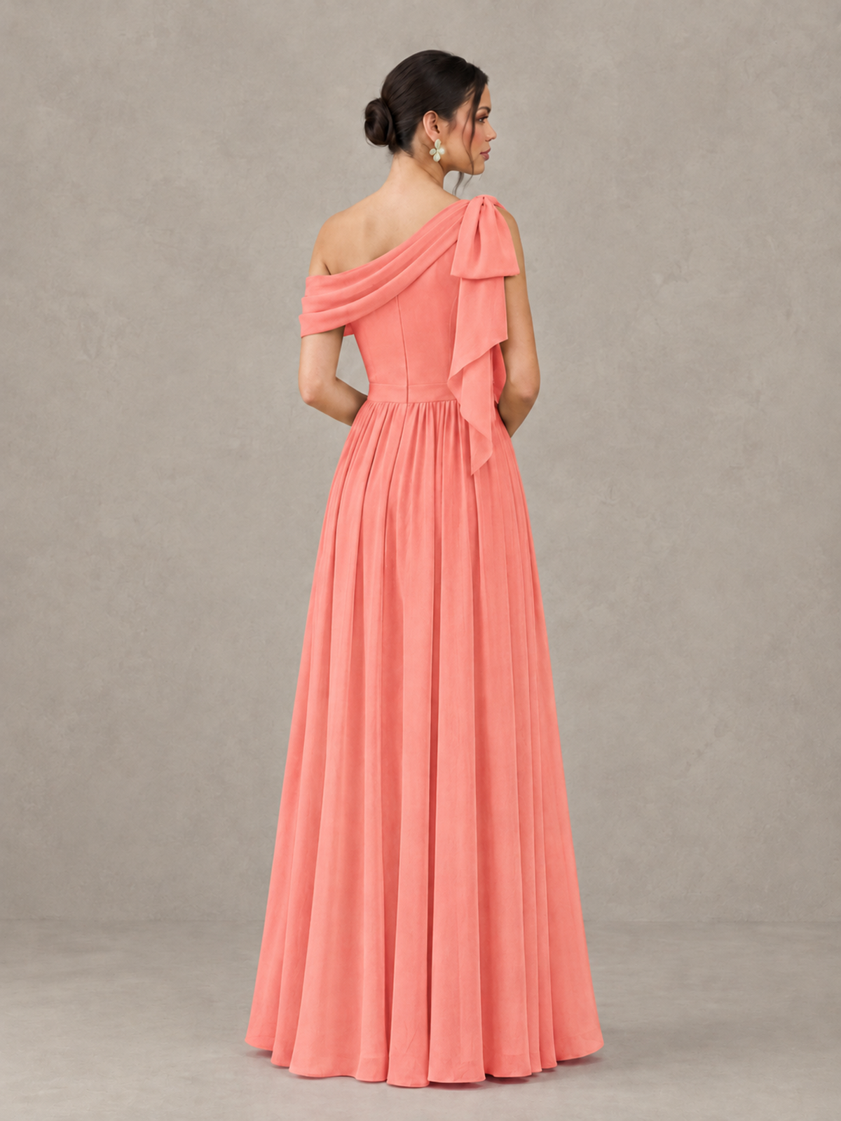 BOLODOO Coral One-Shoulder Maternity Bridesmaid Dress with Slit - Coral - Coral (2)