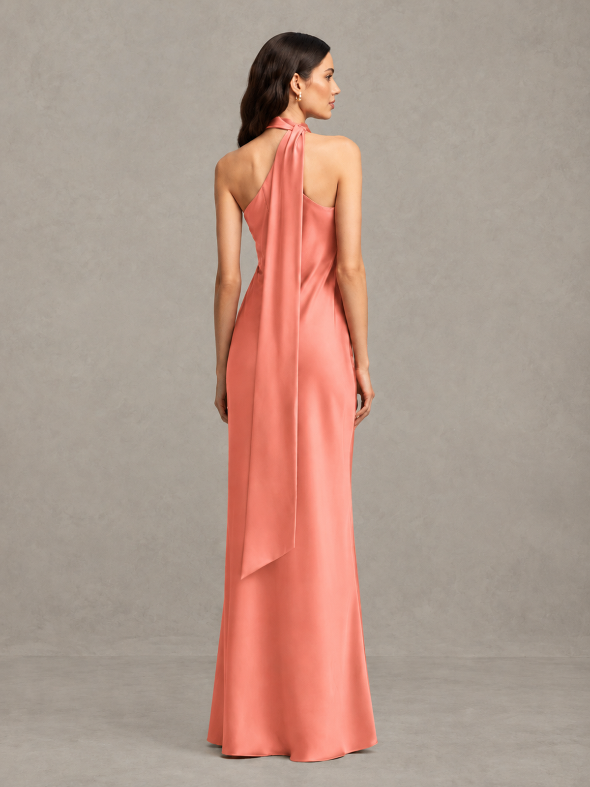 BOLODOO Coral Satin One-Shoulder Bridesmaid Dress with Open Back - Coral - Coral (2)