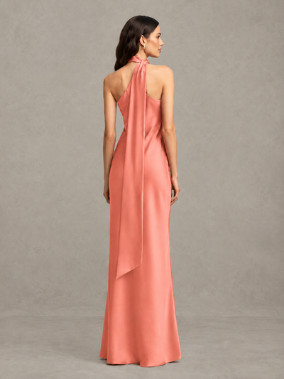 BOLODOO Coral Satin One-Shoulder Bridesmaid Dress with Open Back - Coral - Coral (2)