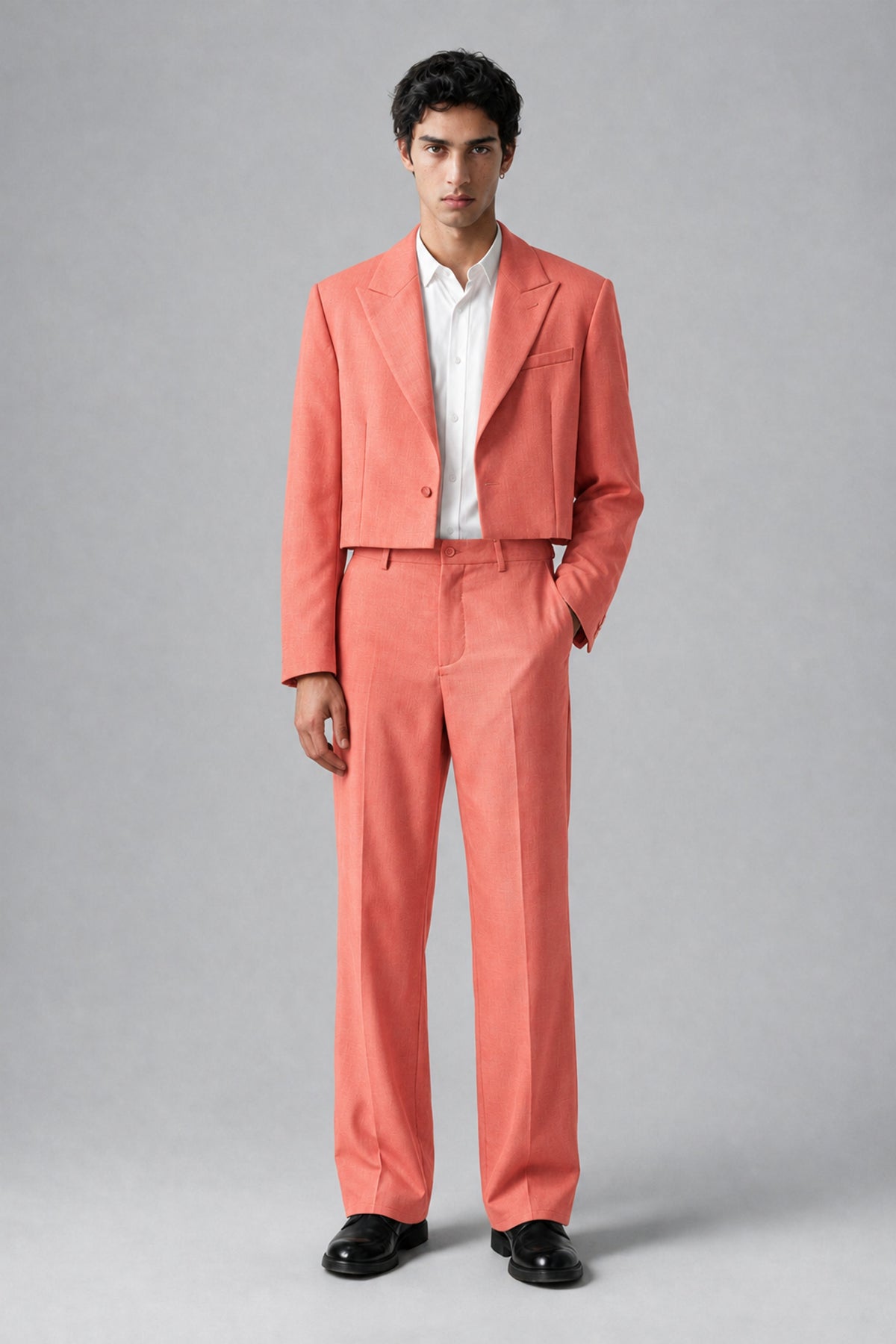 Bolodoo Men's Coral Cropped Blazer & Wide-Leg Trousers 2-Piece Suit - Coral - Coral (2)