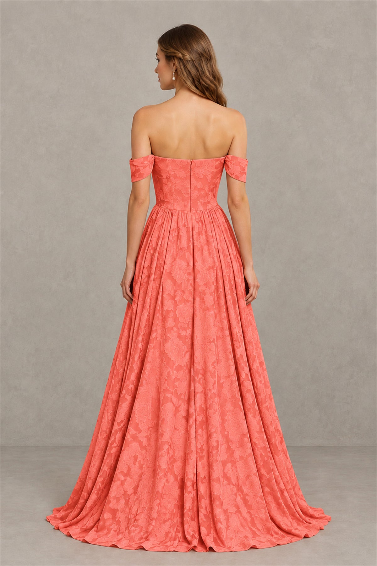 BOLODOO Coral Off-Shoulder Floral A-Line Maxi Dress - Coral