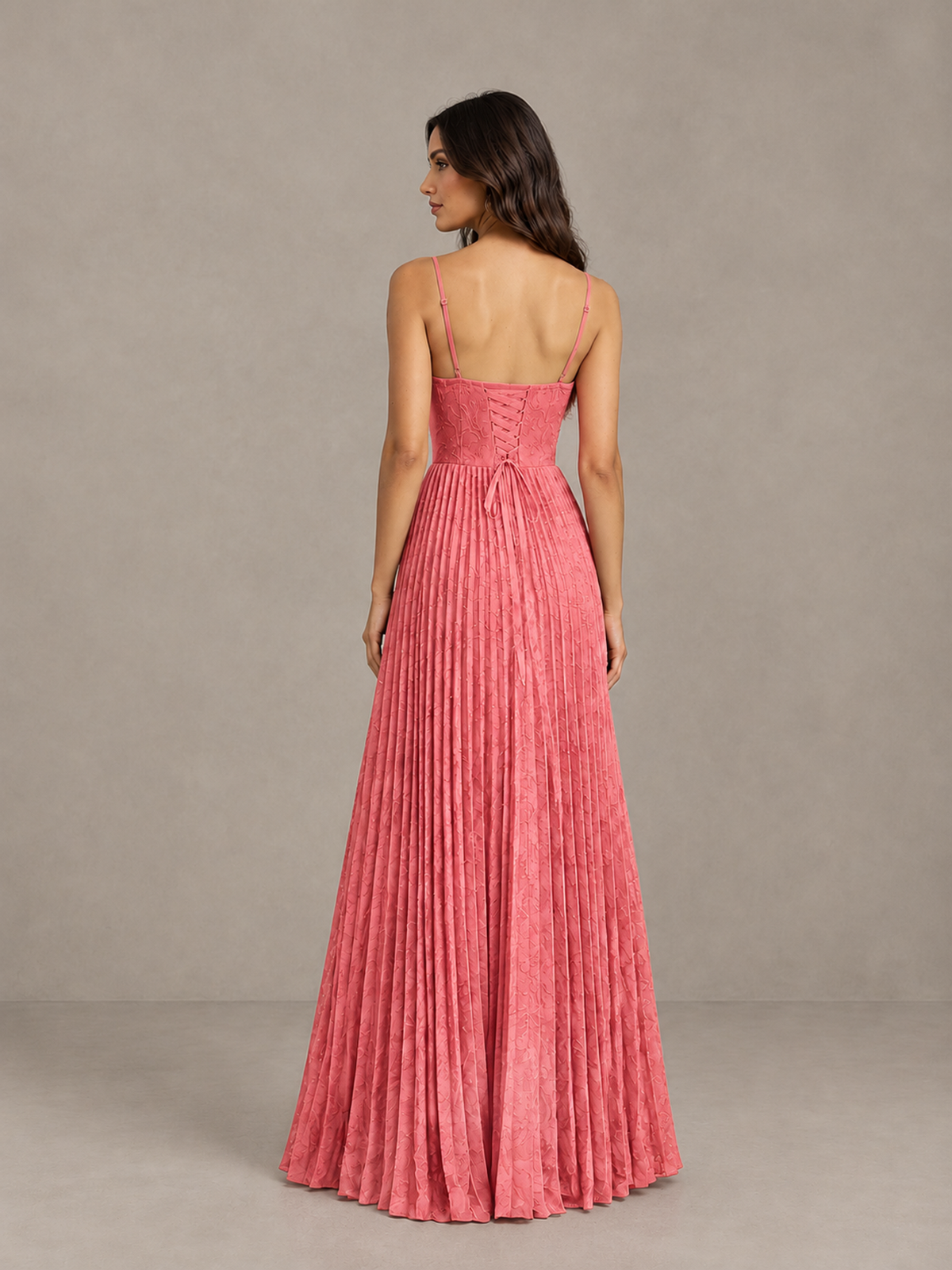 BOLODOO Coral Pleated Bridesmaid Dress with Sweetheart Neckline & Slit - Coral - Coral (2)