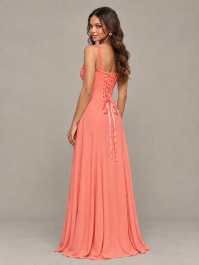BOLODOO Coral Sweetheart Lace-Up Back Bridesmaid Dress - Coral - Coral (2)