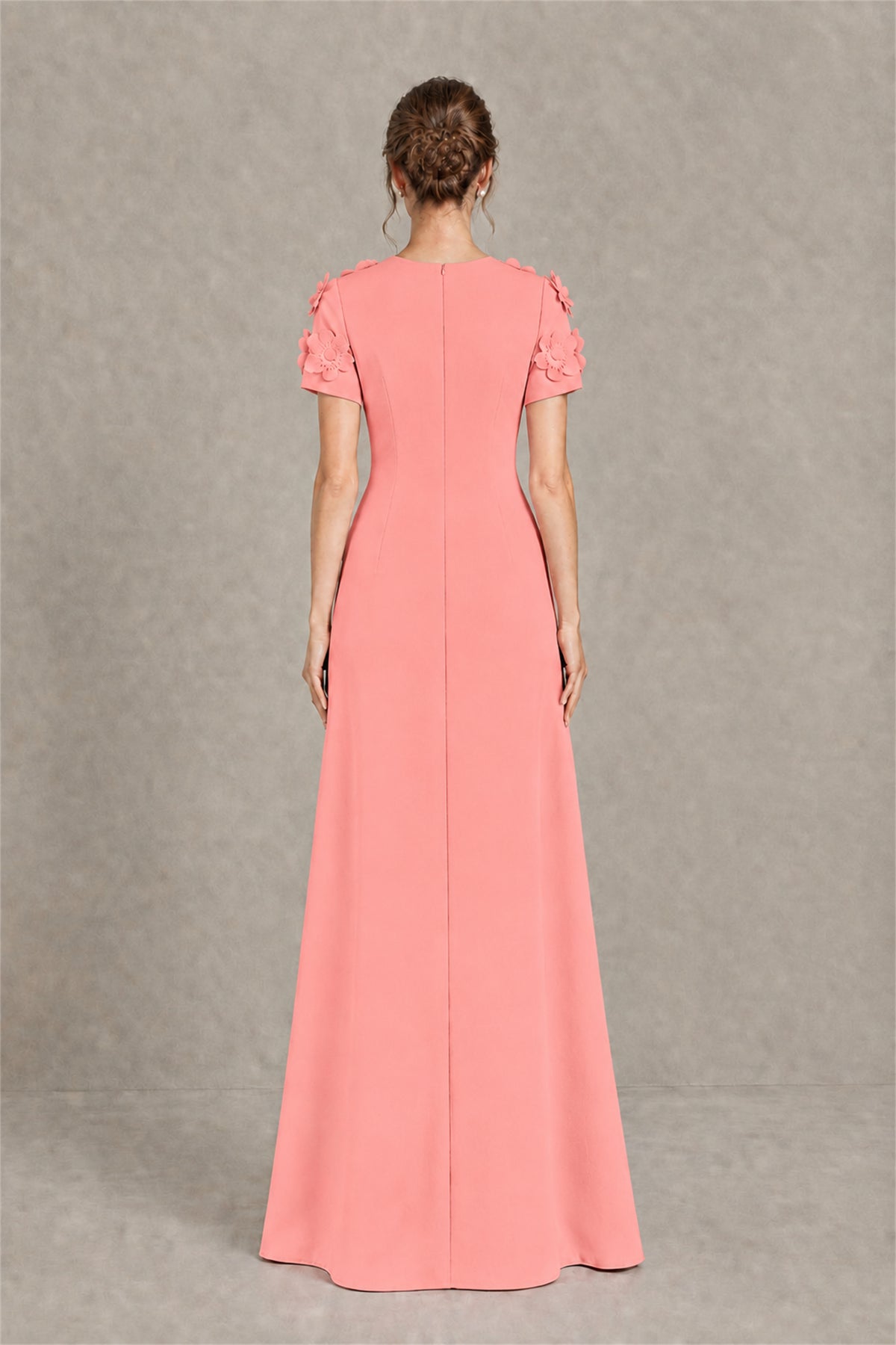 BOLODOO Coral Textured Floral Maxi Dress with Short Sleeves - Coral
