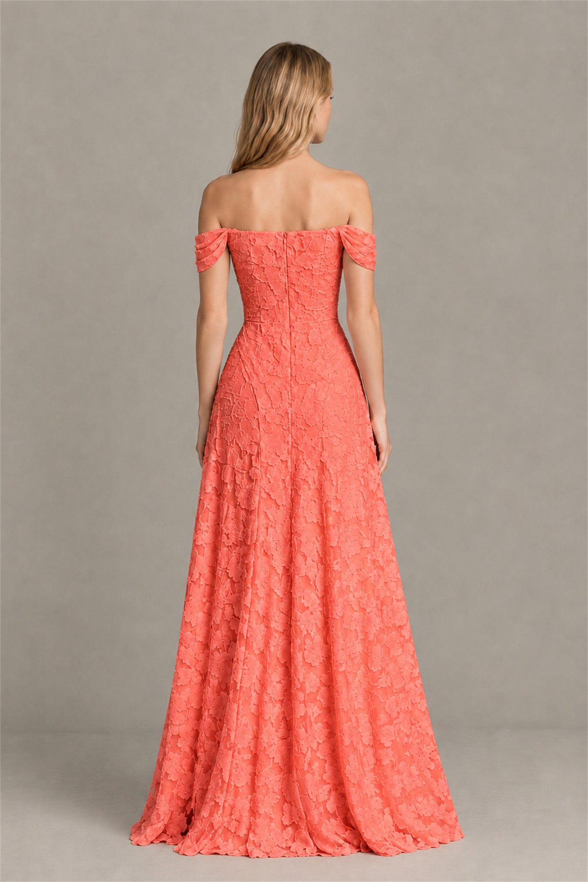BOLODOO Coral Off-Shoulder Pleated A-Line Maxi Dress Floral - Coral