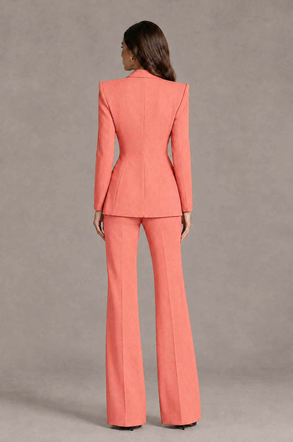 BOLODOO Coral Long Sleeve Wrap Blazer Pantsuit with Wide-Leg Trousers - Coral - Coral (2)