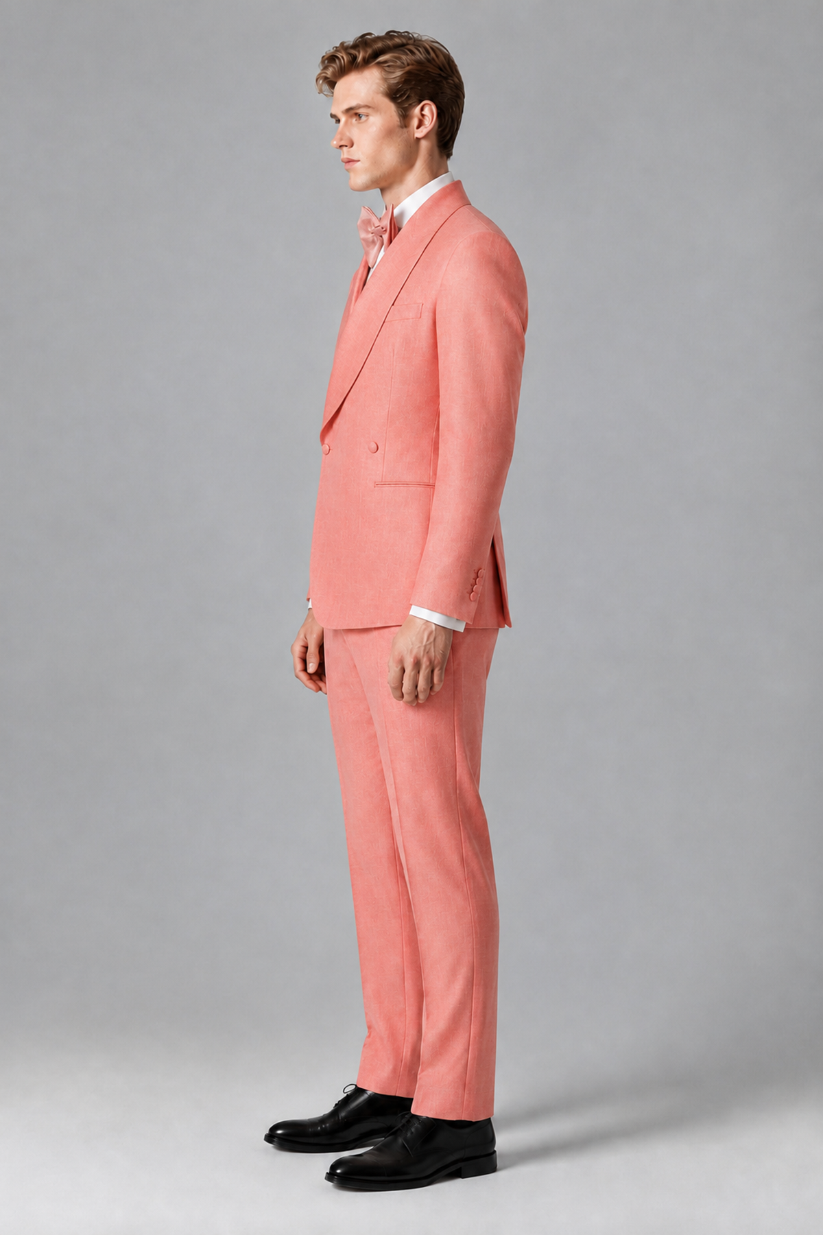 Bolodoo Men's Coral Shawl Lapel 2-Piece Tuxedo Suit – Jacket & Trousers - Coral - Coral (3)