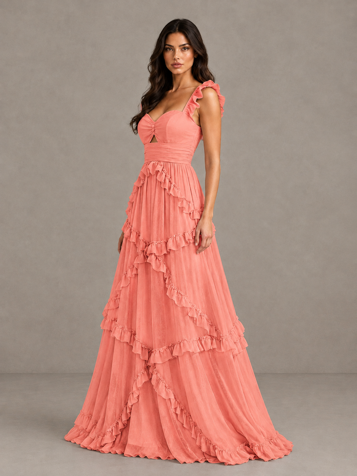 BOLODOO Coral Ruffle A-Line Prom Dress with Open Back - Coral - Coral (3)
