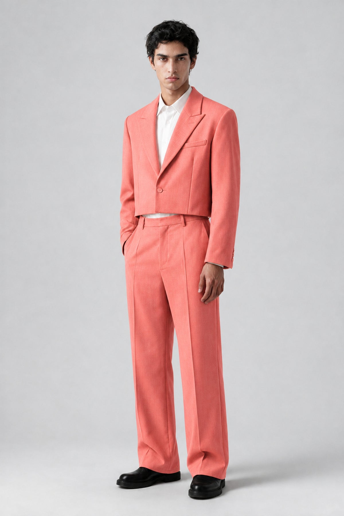 Bolodoo Men's Coral Cropped Blazer & Wide-Leg Trousers 2-Piece Suit - Coral - Coral (3)