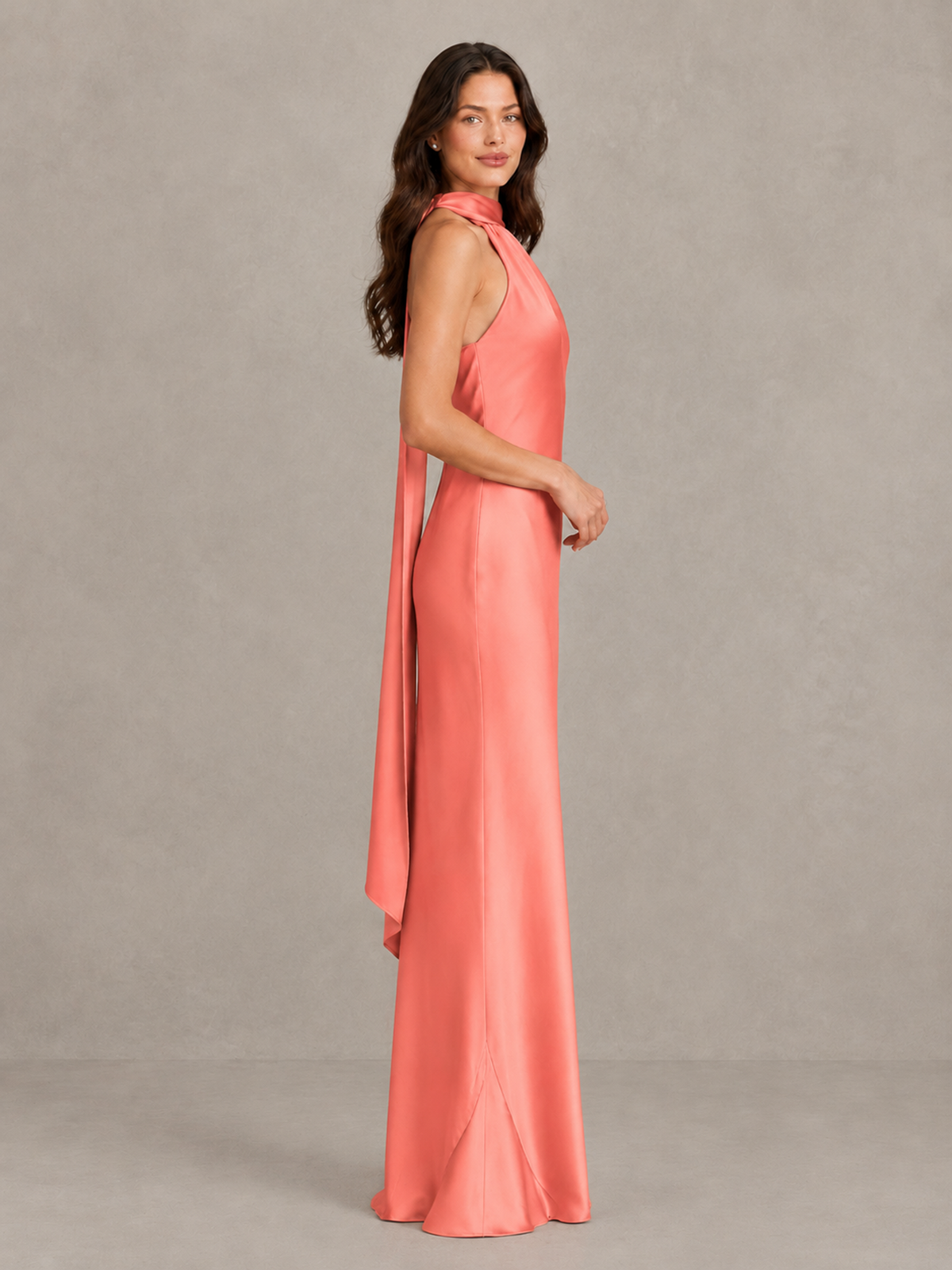 BOLODOO Coral Satin One-Shoulder Bridesmaid Dress with Open Back - Coral - Coral (3)