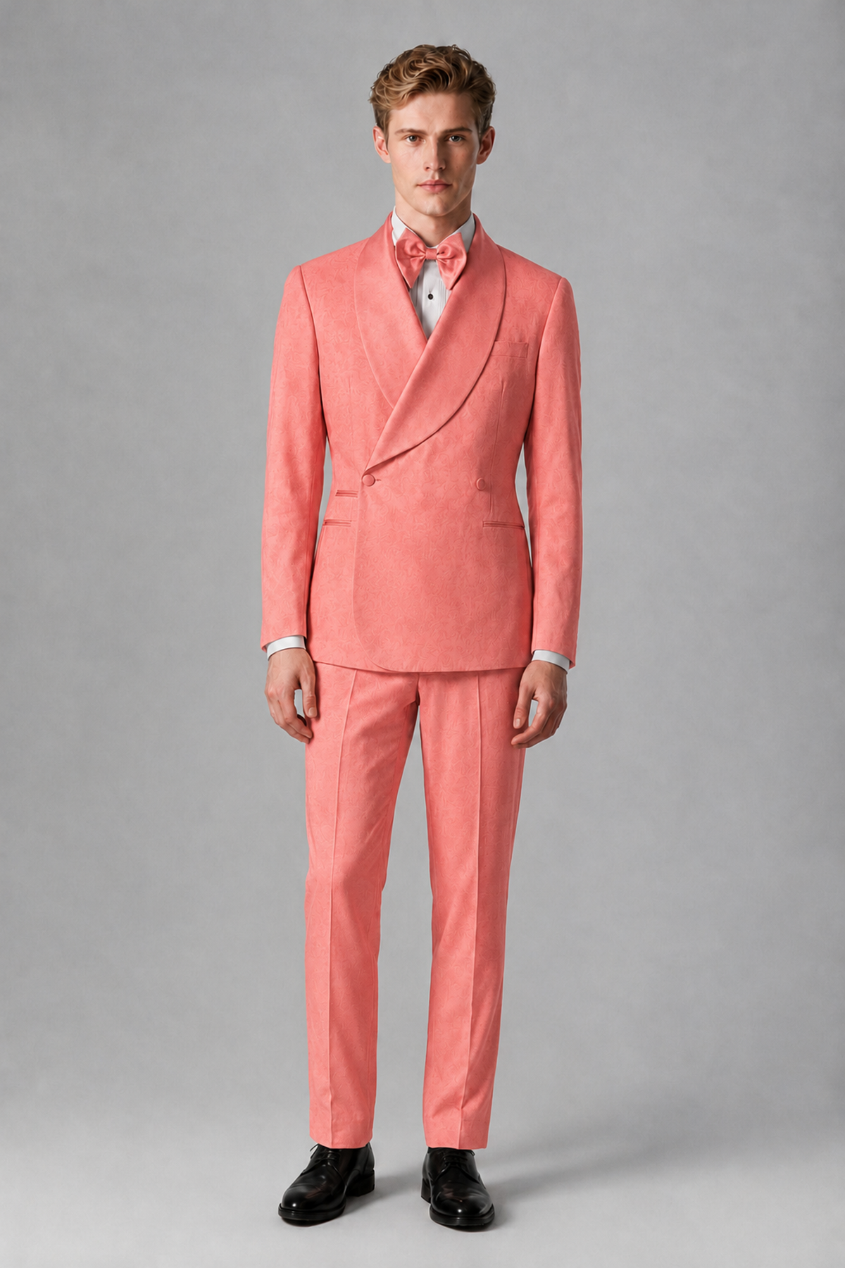 Bolodoo Men's Coral Shawl Lapel 2-Piece Tuxedo Suit – Jacket & Trousers - Coral - Coral (4)