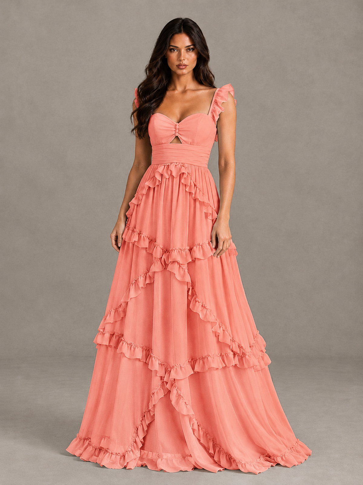 BOLODOO Coral Ruffle A-Line Prom Dress with Open Back - Coral - Coral (4)