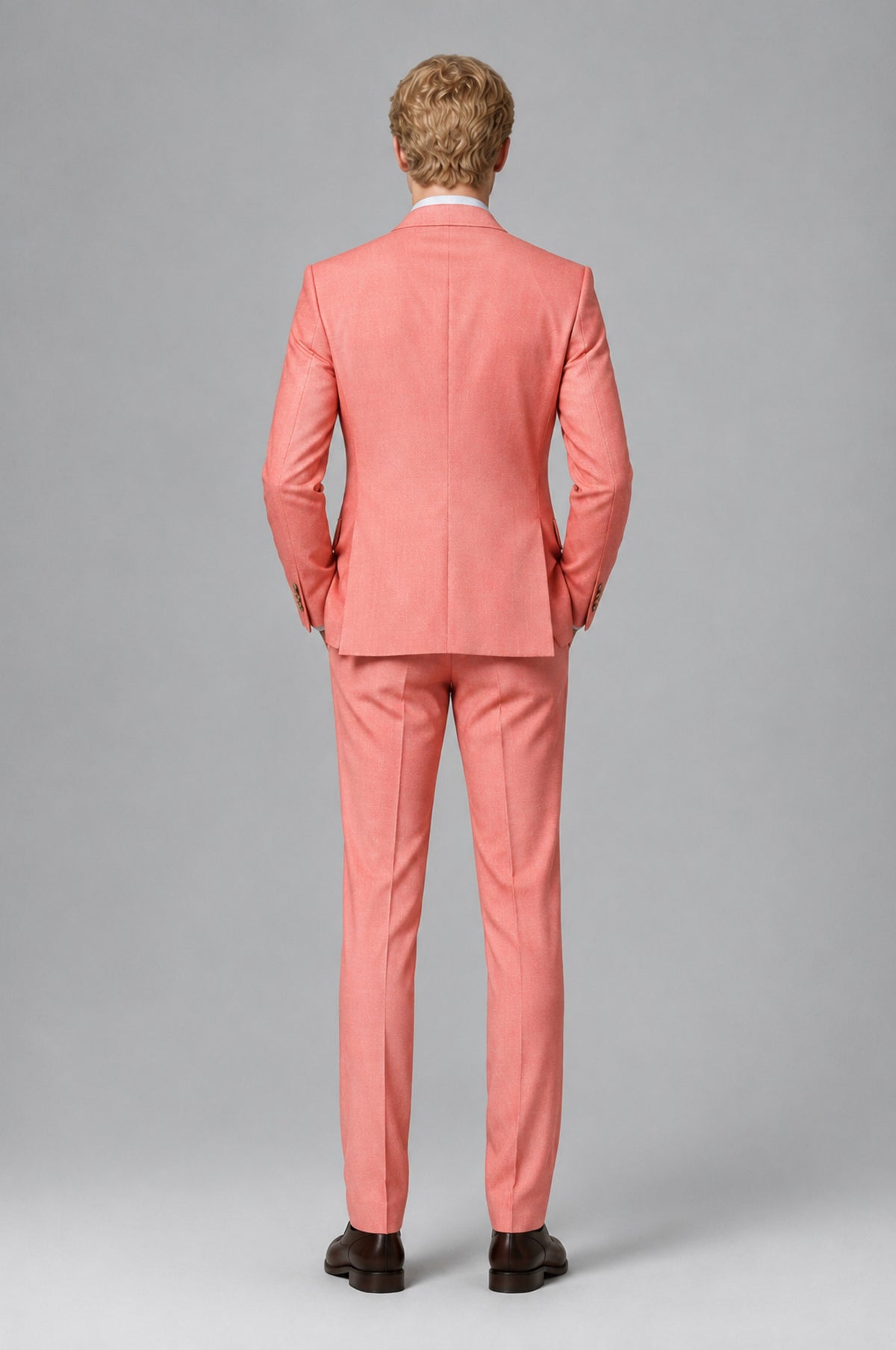 Bolodoo Men's Coral Two-Piece Suit with Notch-Lapel Jacket and Trousers - Coral - Coral (5)