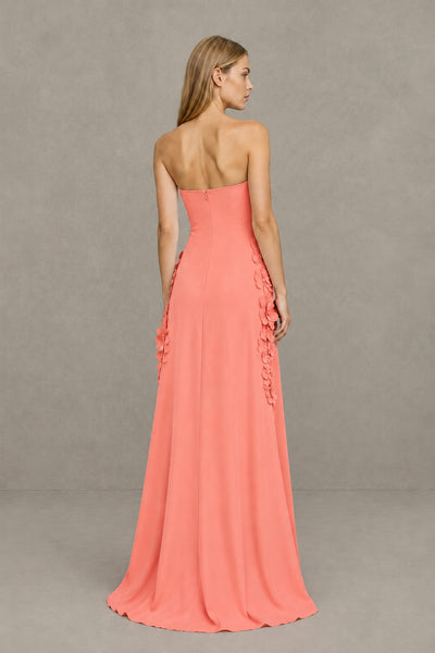 BOLODOO Coral Strapless 3D Floral Appliqué Crepe Maxi Gown 