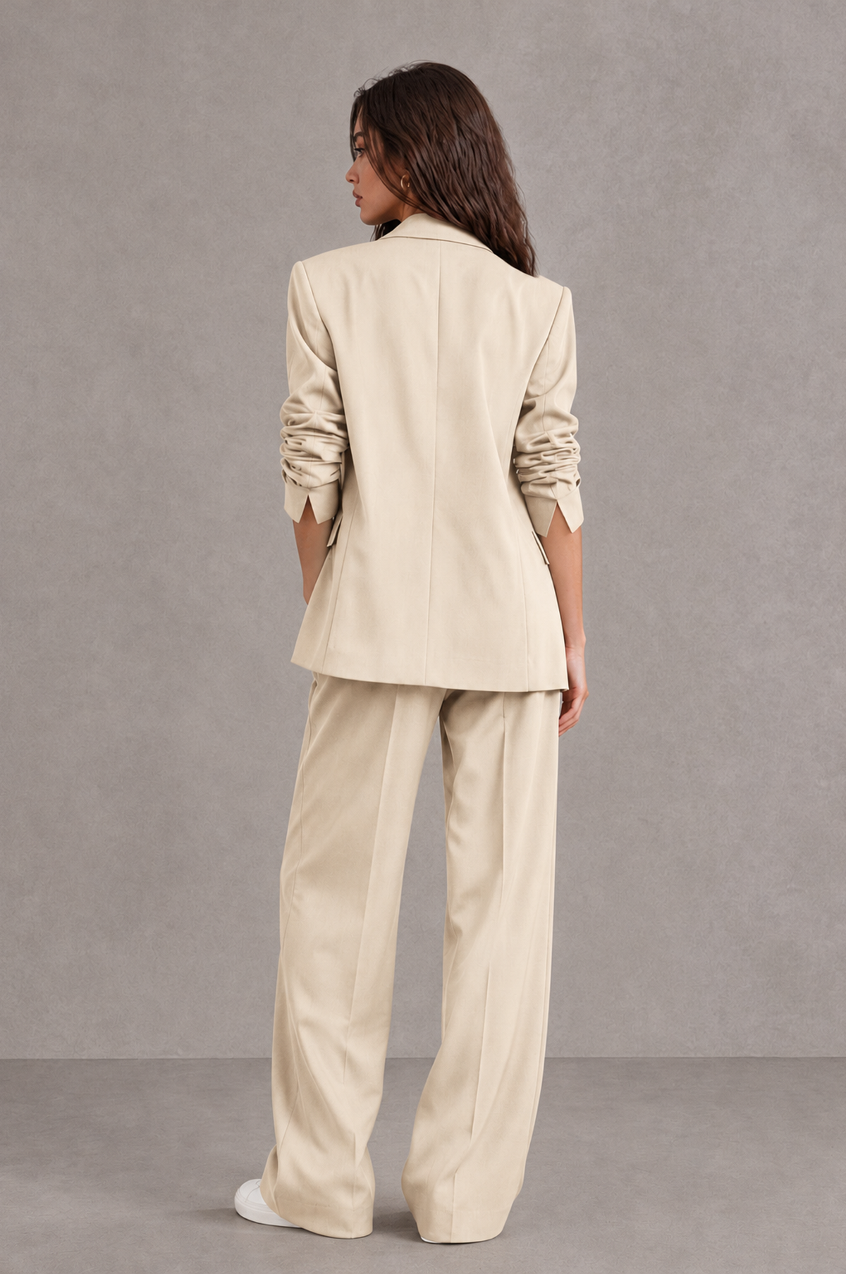 BOLODOO Cream Brown Blazer & Wide-Leg Pants Suit for Women - Cream - Cream_02