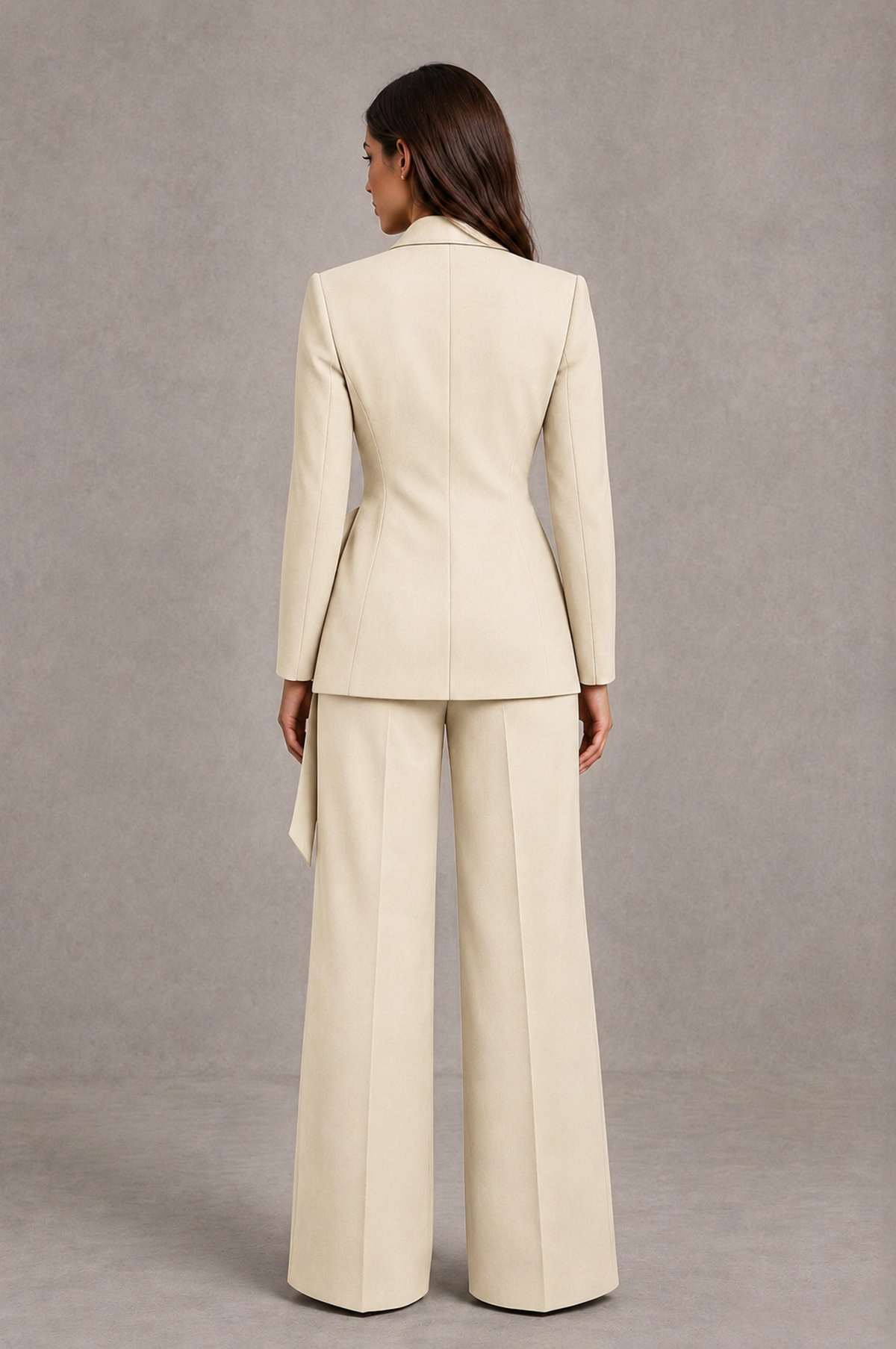 BOLODOO Cream Tie-Waist Blazer & Wide-Leg Pantsuit - Cream - Cream_02