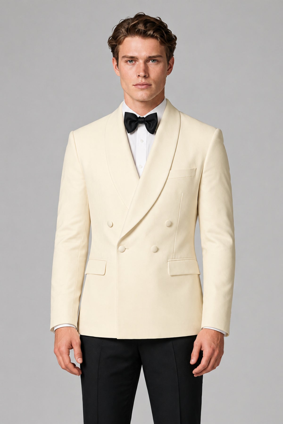 BOLODOO Men's Cream Double-Breasted Tuxedo Blazer – Shawl Lapel Formal Suit Jacket - Cream - Cream_1