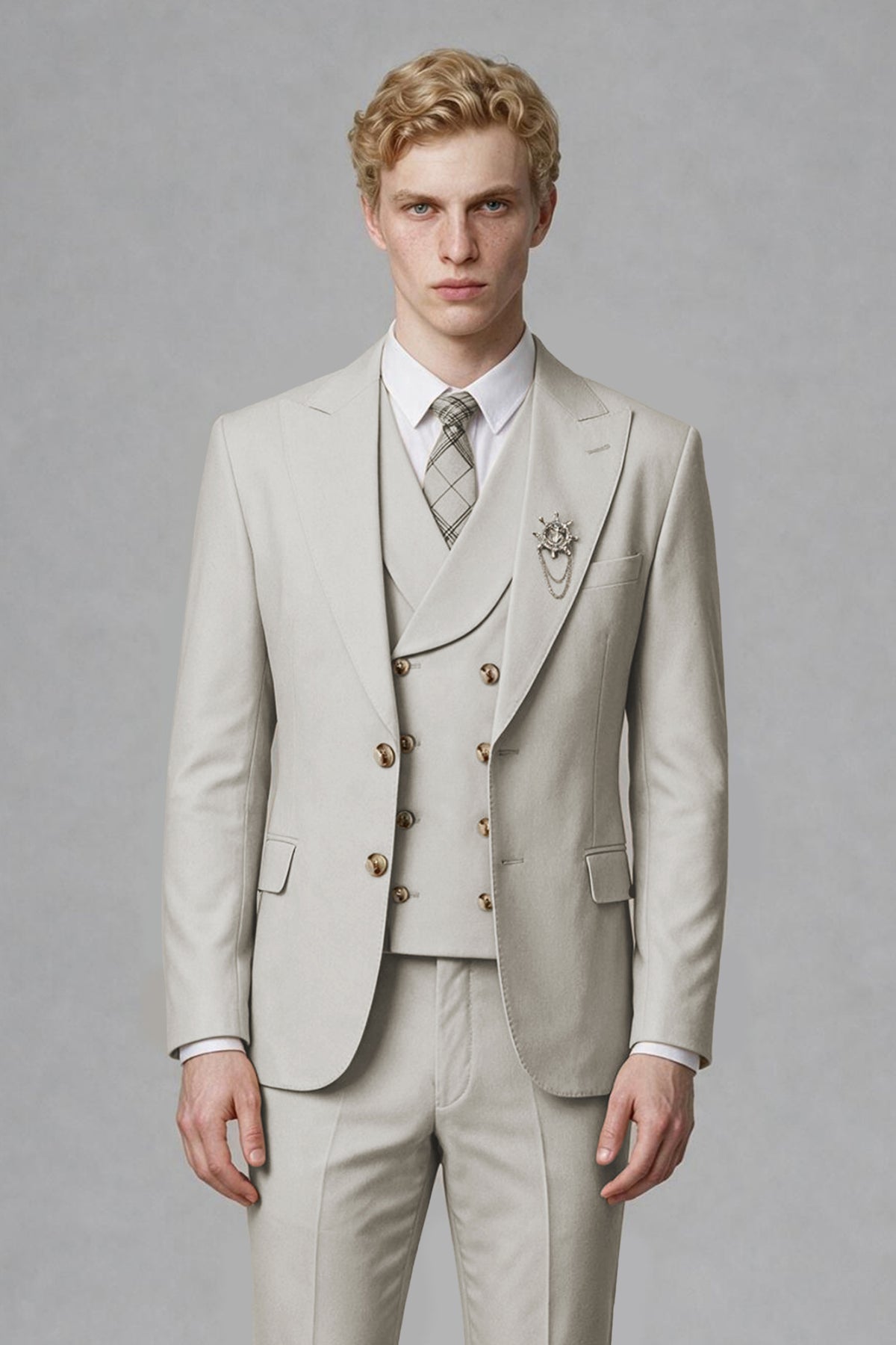 BOLODOO Men's Cream Two-Piece Wedding Suit – Jacket & Trousers - Cream
