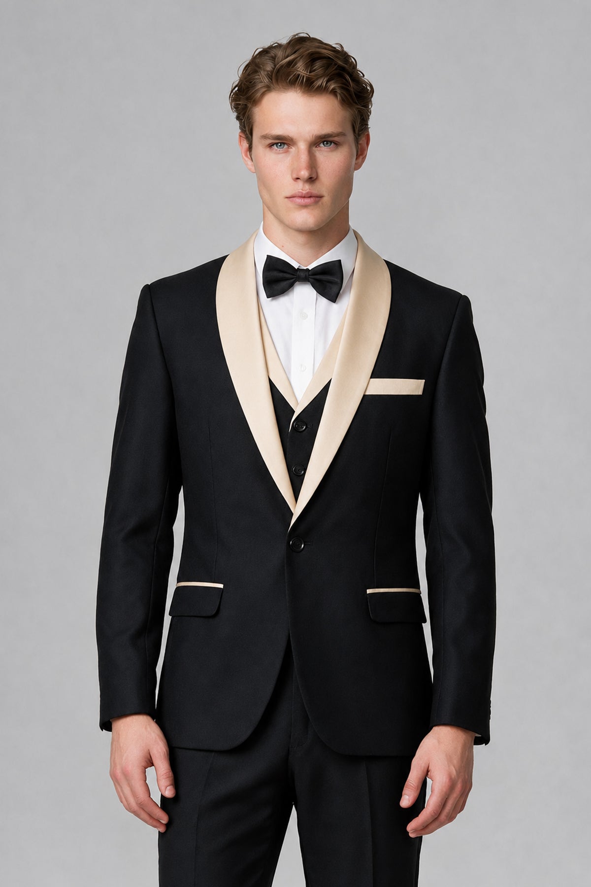 Bolodoo Men's Cream 3-Piece Shawl Lapel Tuxedo Suit - Cream - Cream_1