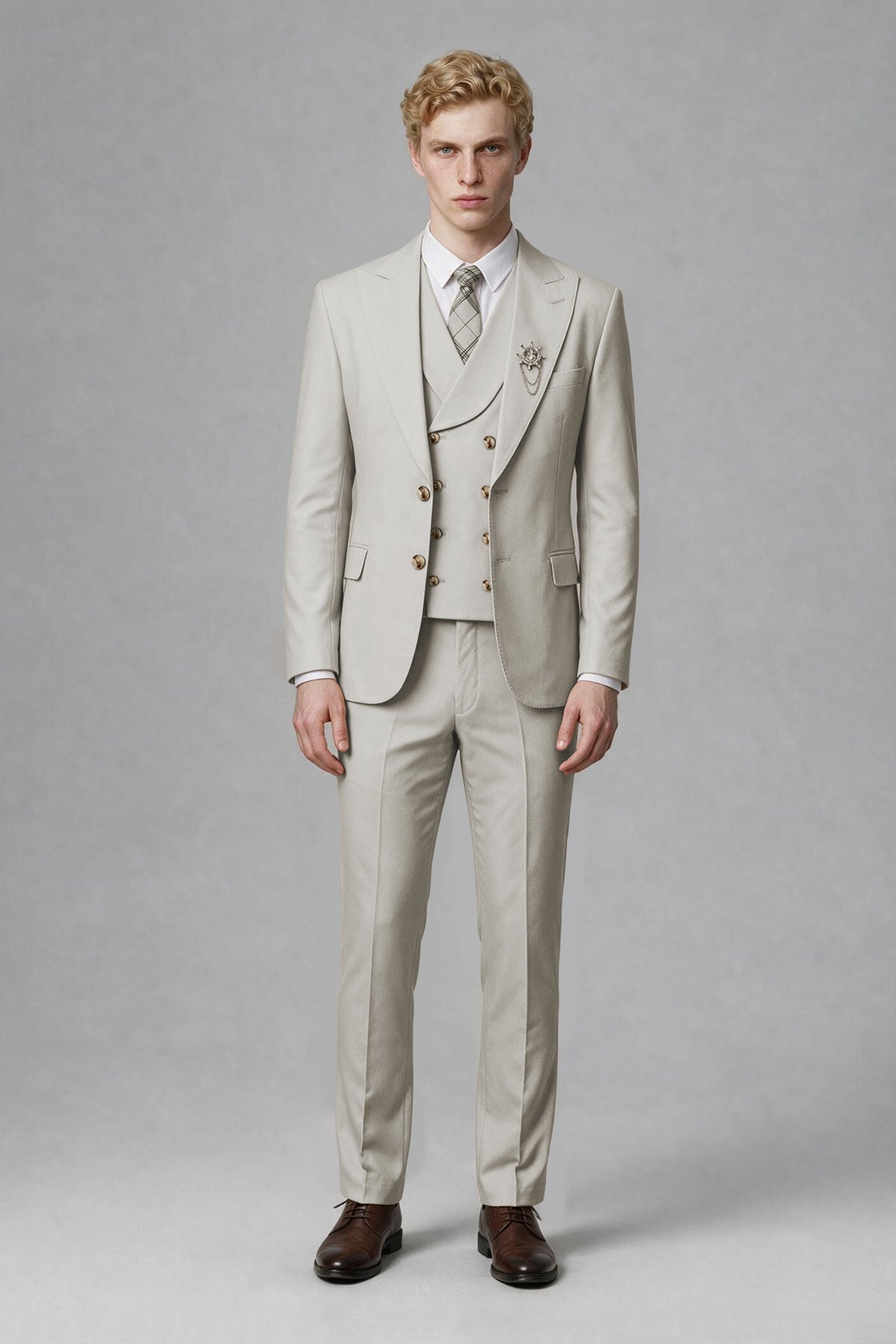 BOLODOO Men's Cream Two-Piece Wedding Suit – Jacket & Trousers - Cream