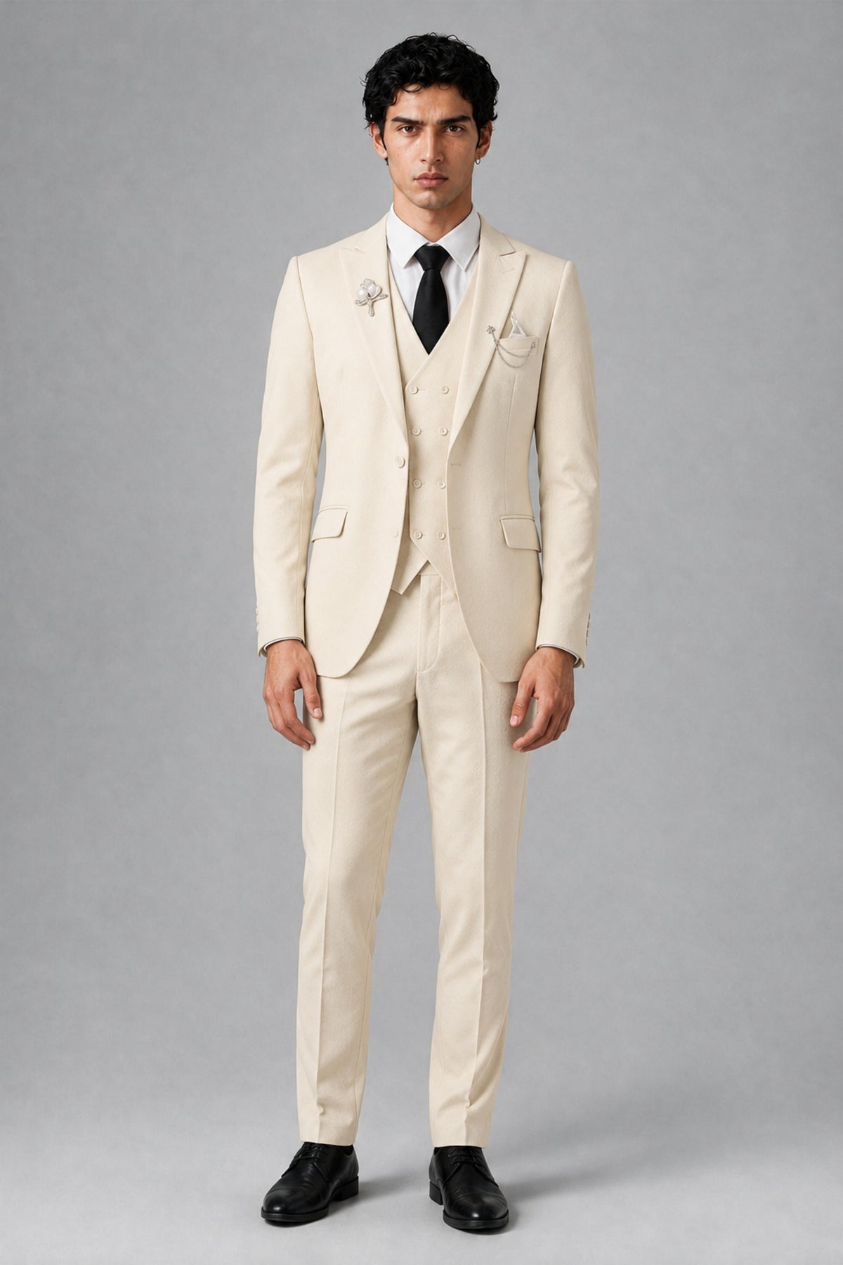 Bolodoo Men's Cream 2-Piece Suit – Notch Lapel Jacket & Trousers - Cream - Cream_2