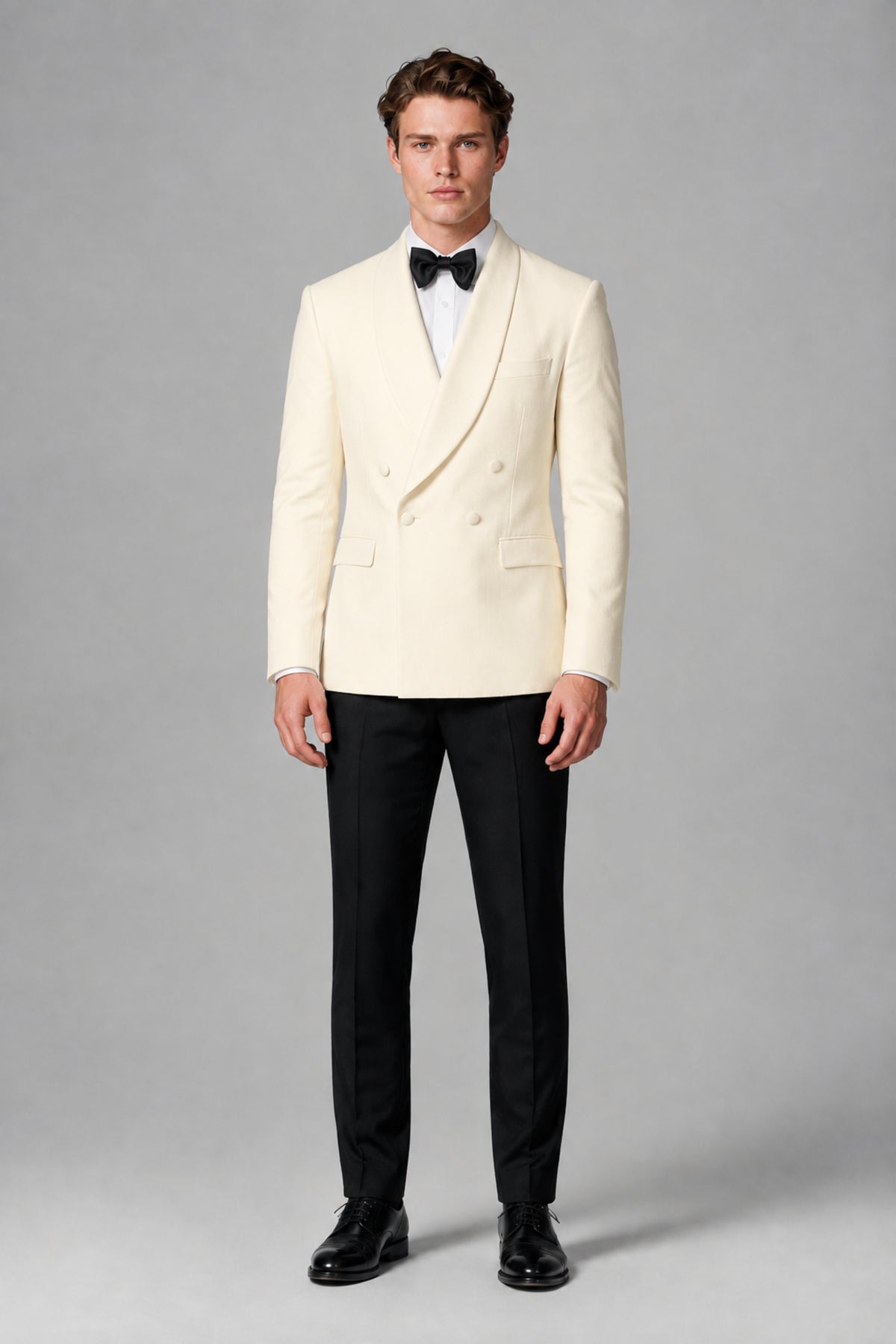 BOLODOO Men's Cream Double-Breasted Tuxedo Blazer – Shawl Lapel Formal Suit Jacket - Cream - Cream_2
