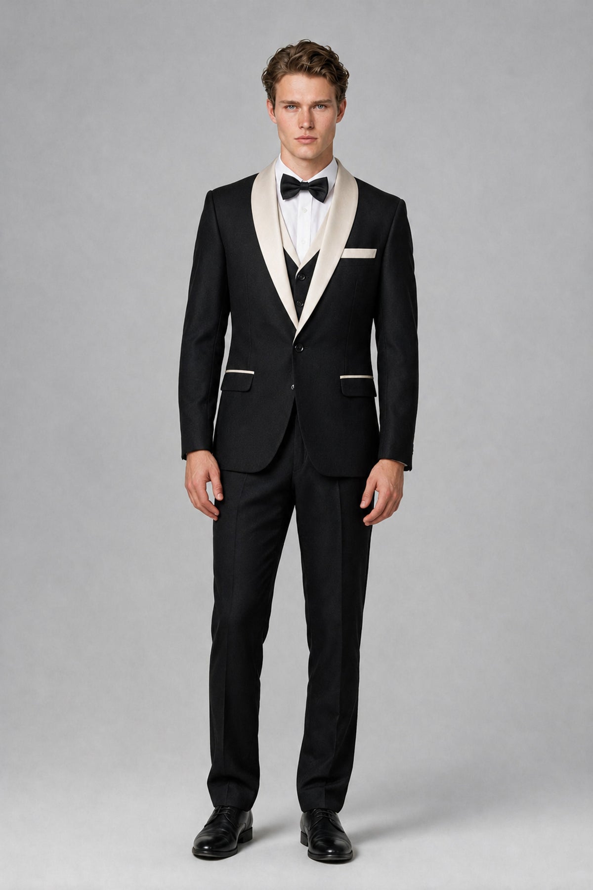 Bolodoo Men's Cream 3-Piece Shawl Lapel Tuxedo Suit - Cream - Cream_2