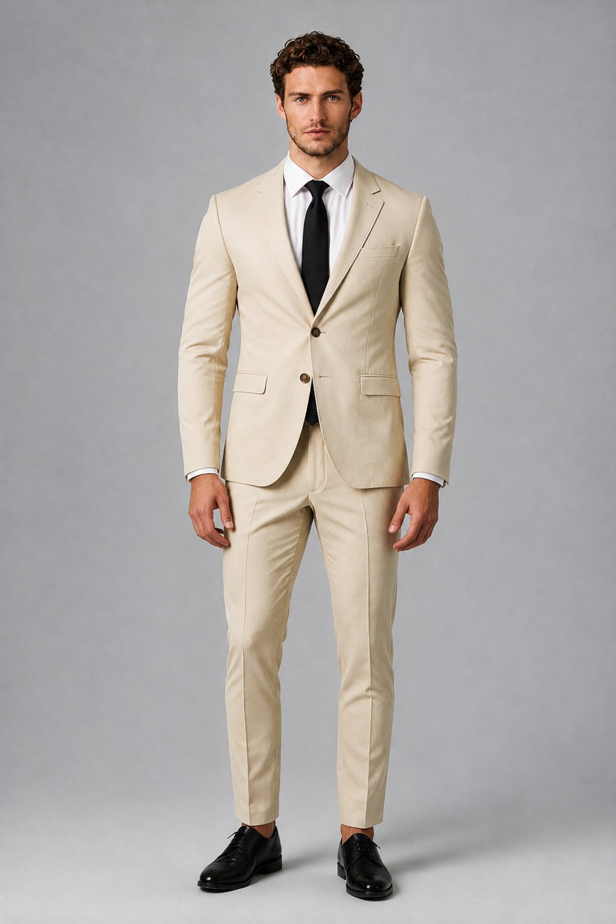 Bolodoo Men's Cream Two-Piece Suit with Notch-Lapel Jacket & Trousers - Cream - Cream_2