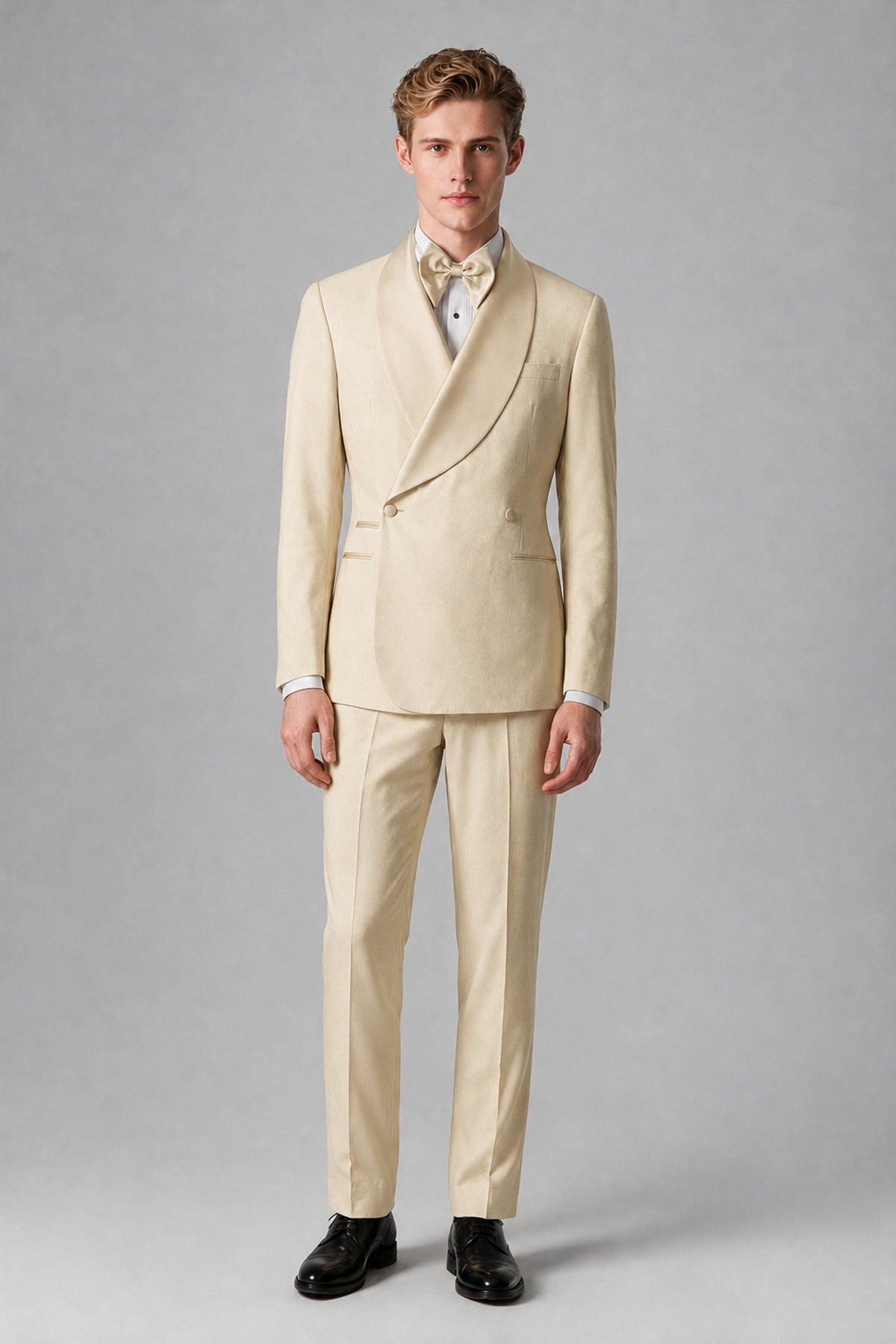 Bolodoo Men's Cream Shawl Lapel 2-Piece Tuxedo Suit – Jacket & Trousers - Cream - Cream(2)