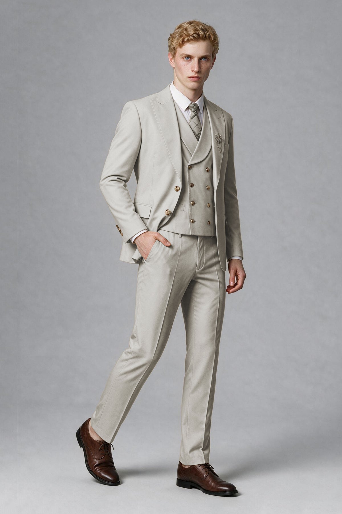 BOLODOO Men's Cream Two-Piece Wedding Suit – Jacket & Trousers - Cream