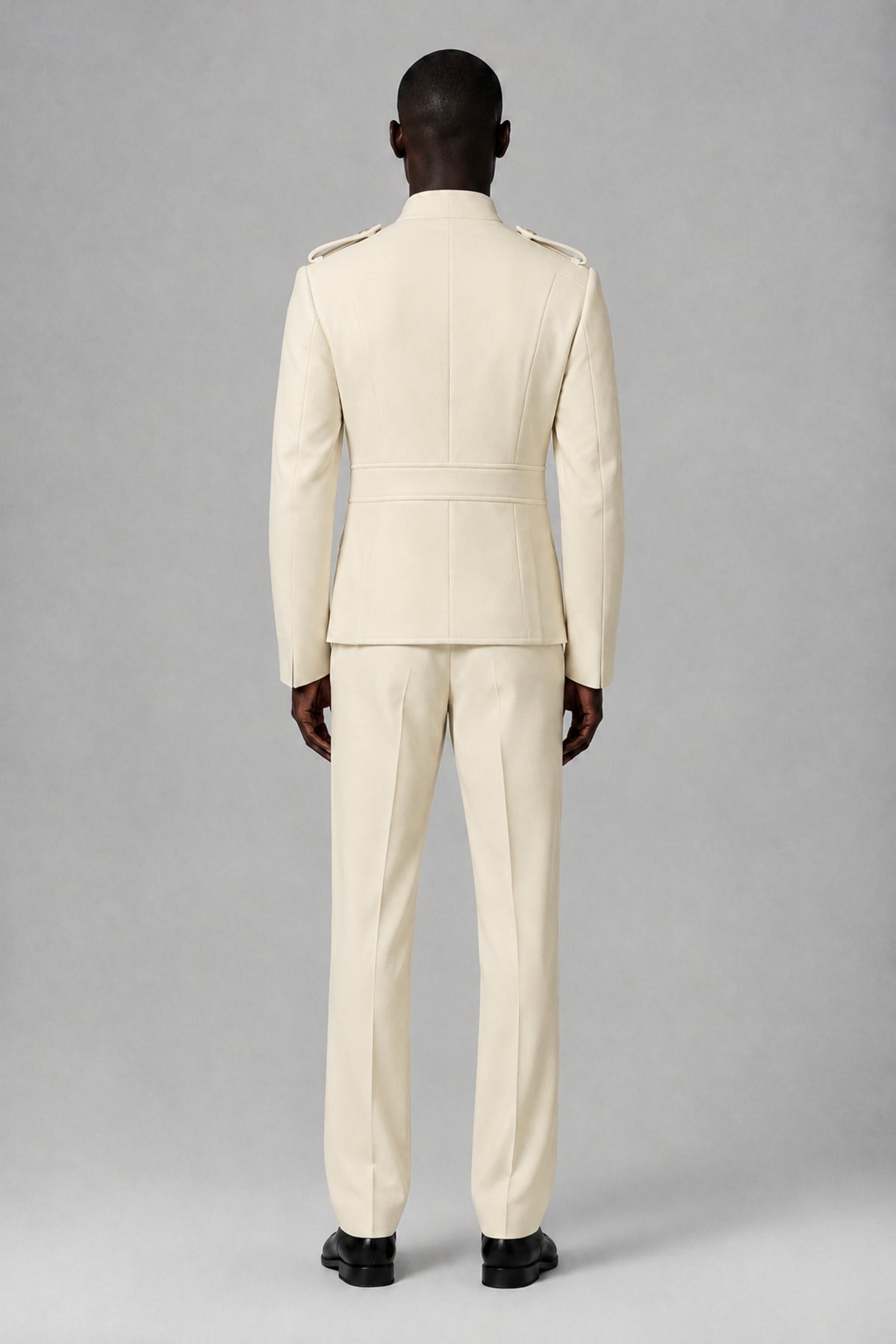 Bolodoo Men's Cream Military-Inspired Two-Piece Suit with Stand Collar - Cream - Cream_3