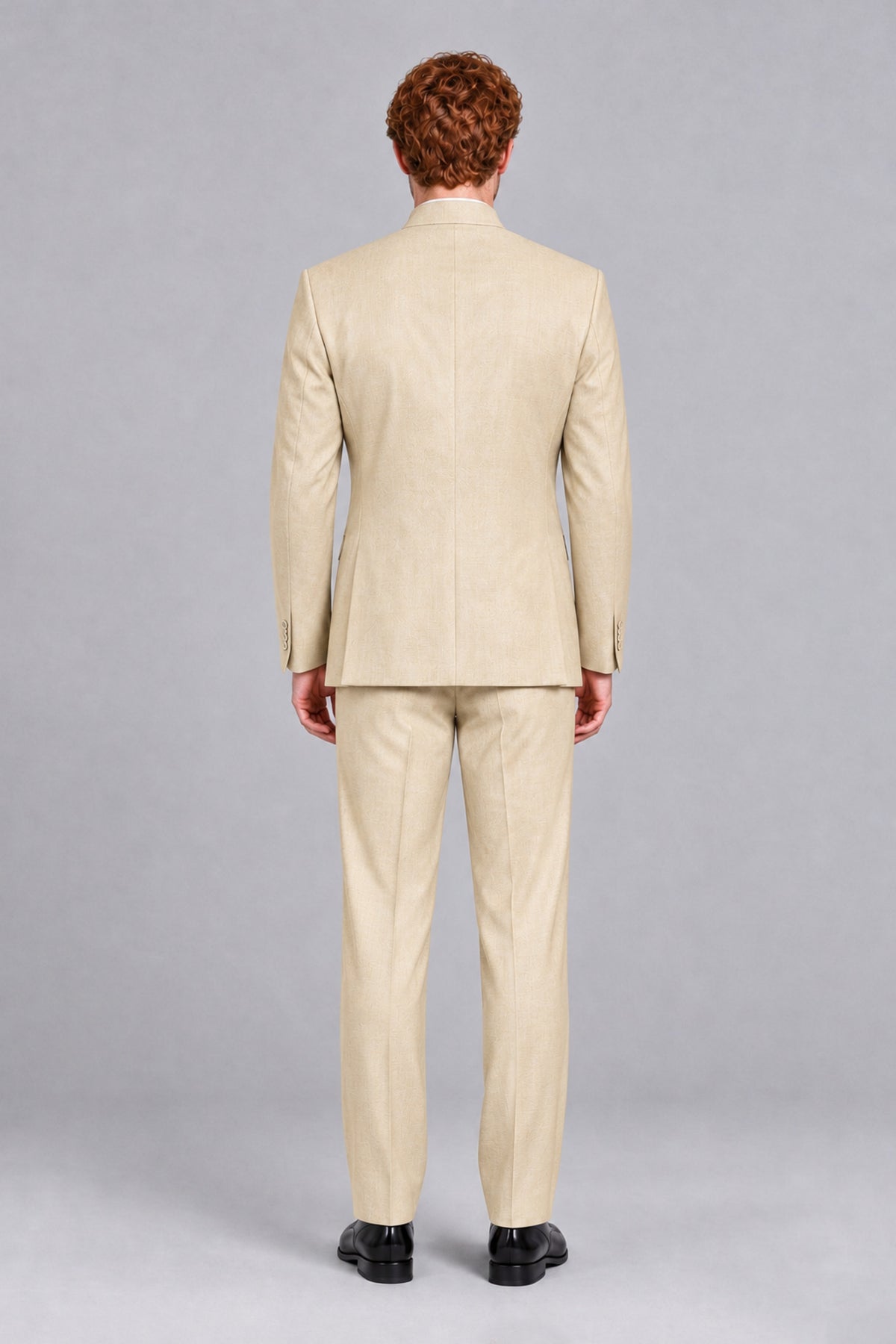 BOLODOO Men's Cream Mandarin Collar Two-Piece Suit - Cream - Cream_3
