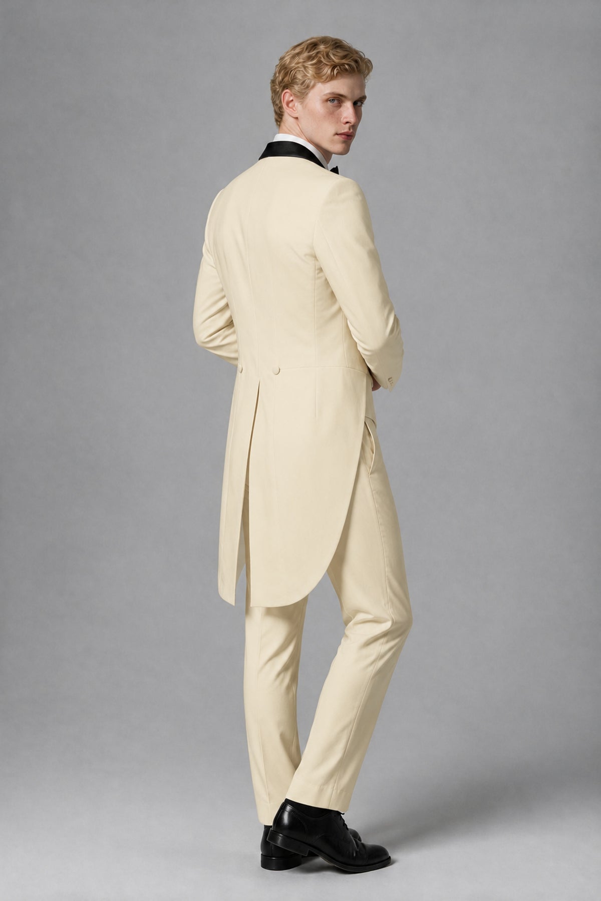 Bolodoo Men's Cream 3-Piece Tailcoat Tuxedo Suit with Vest & Trousers - Cream - Cream_3