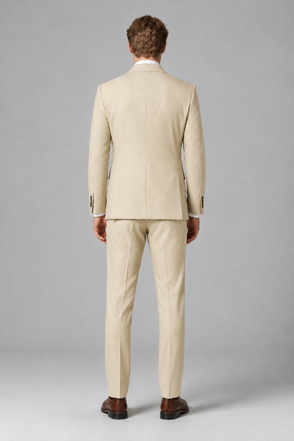 Bolodoo Men's Cream Double-Breasted Two-Piece Suit with Peak Lapels - Cream - Cream_3
