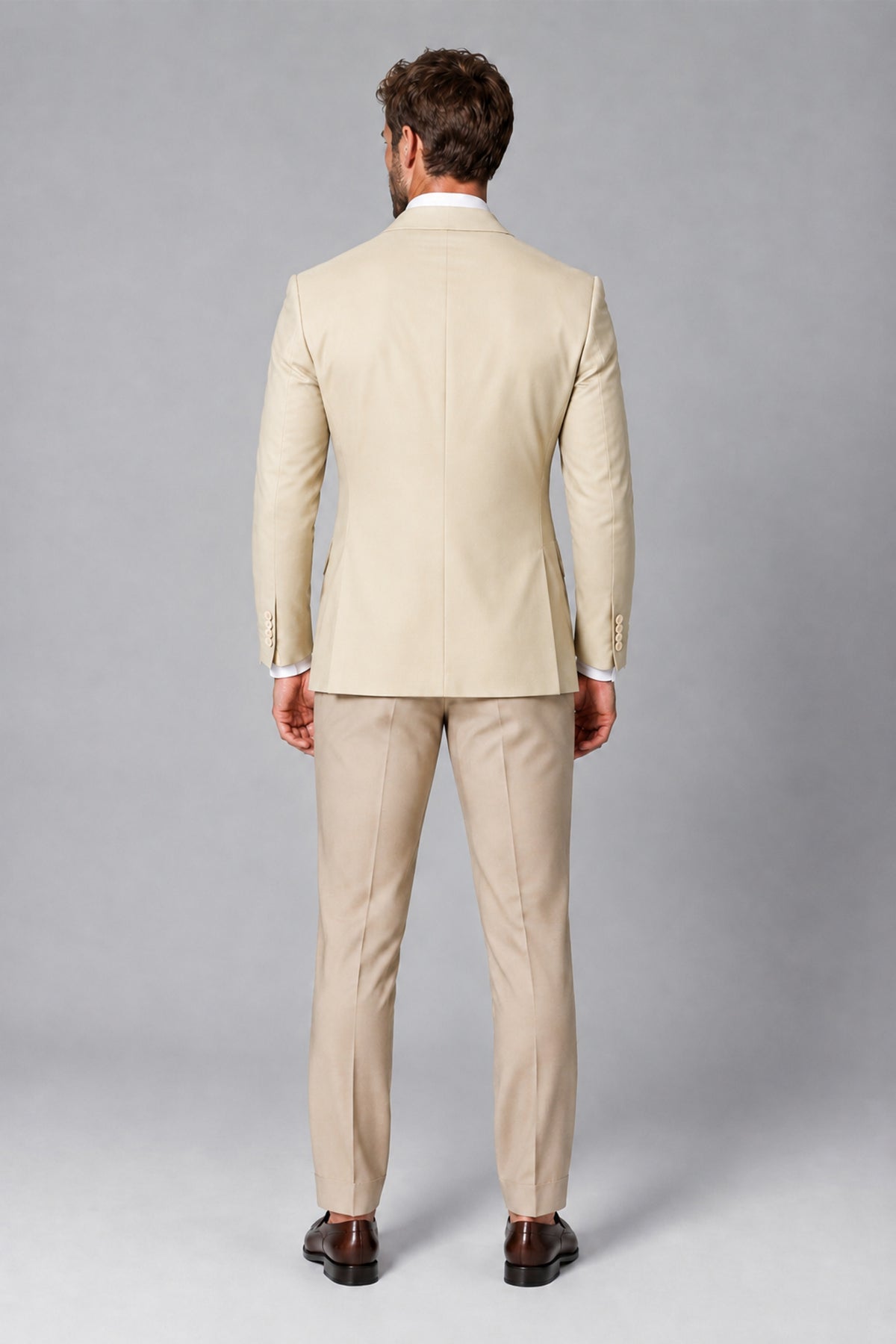 BOLODOO Men's Cream Double-Breasted Blazer & Khaki Trousers Tuxedo 2-Piece Suit Set - Cream - Cream_3