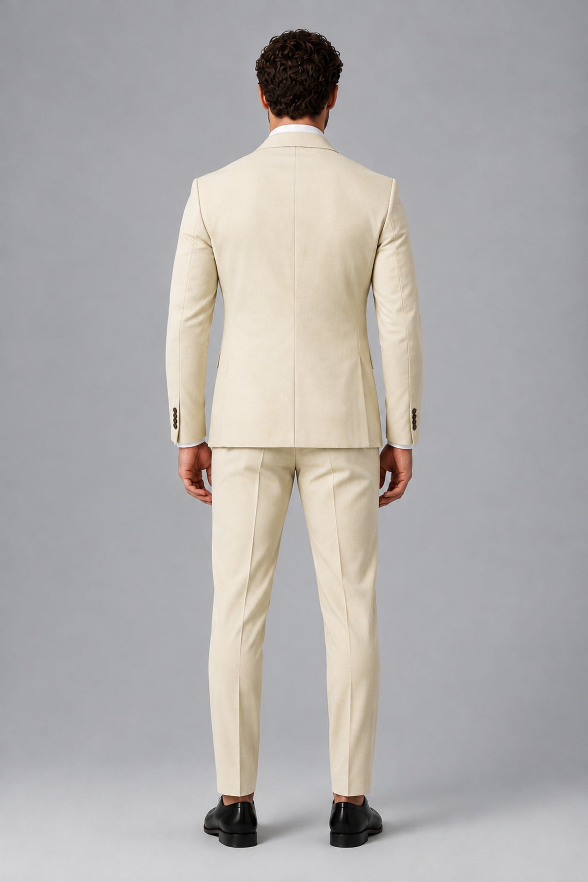 Bolodoo Men's Cream Two-Piece Suit with Notch-Lapel Jacket & Trousers - Cream - Cream_3