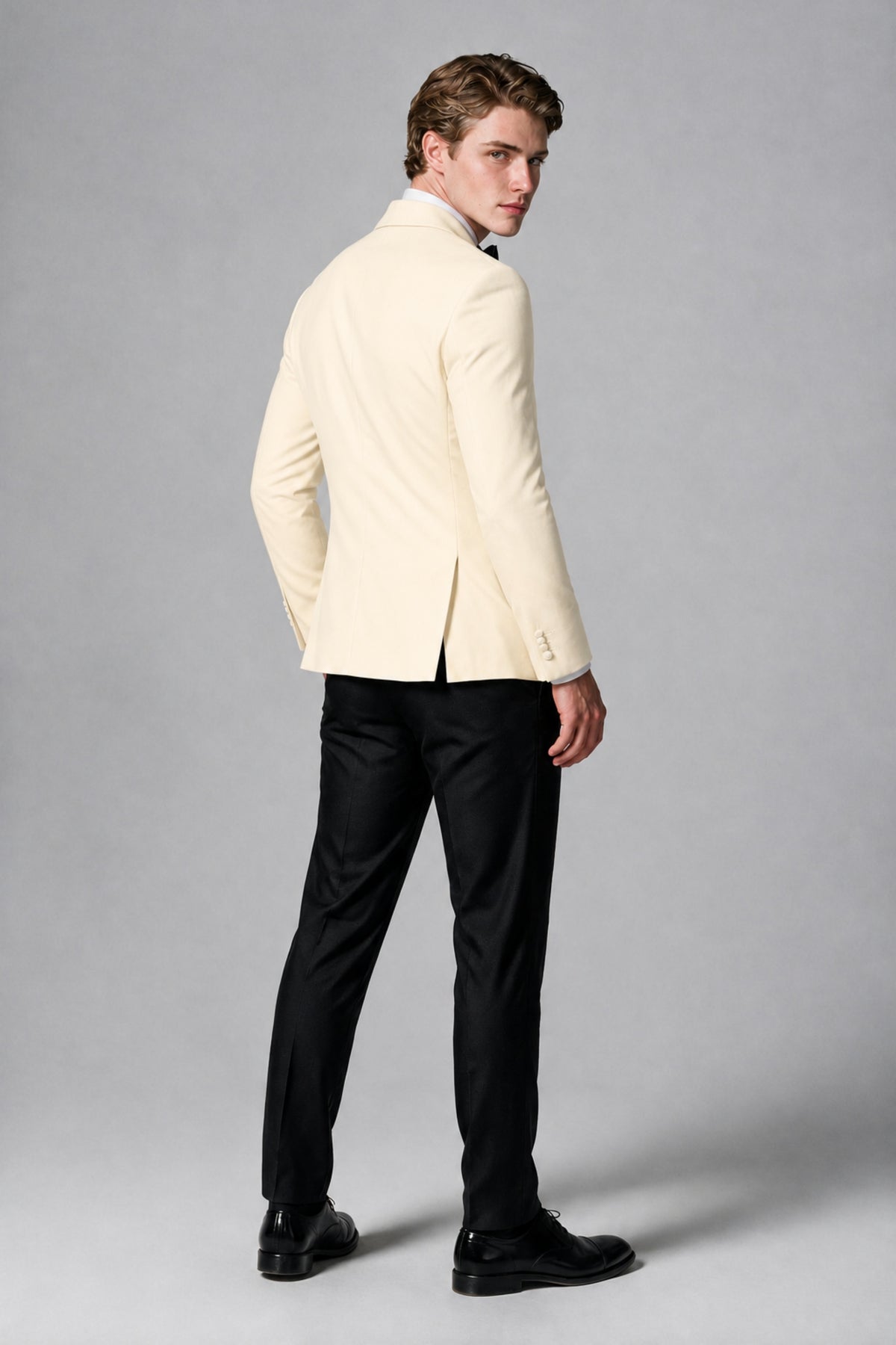 BOLODOO Men's Cream Double-Breasted Tuxedo Blazer – Shawl Lapel Formal Suit Jacket - Cream - Cream_3